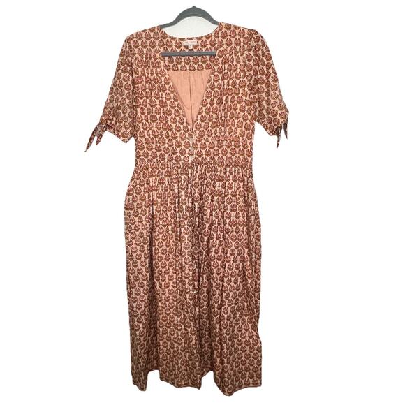 Pink Chicken Dress Womens Medium Brown Floral Maxi Boho Peasant Cottagecore B16 - Picture 1 of 8